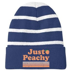 Retro Just Peachy Summer Fun Beach Life Striped Beanie with Solid Band