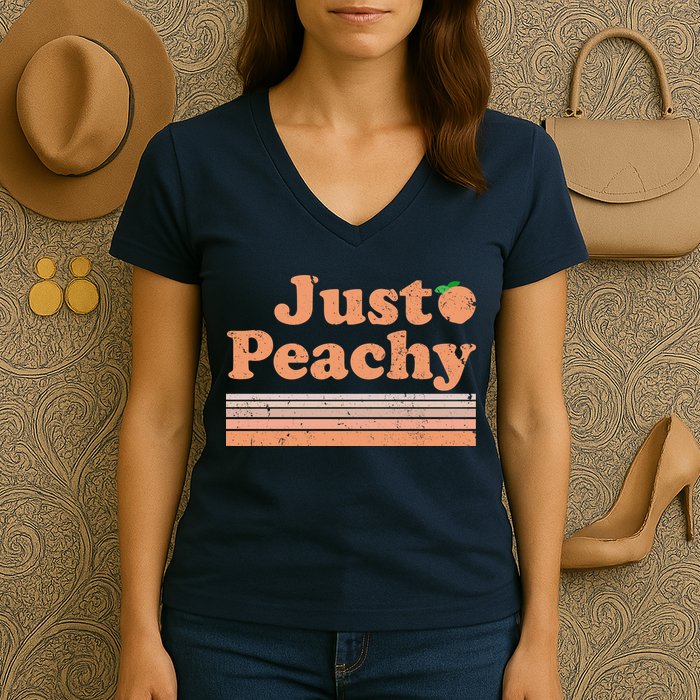 Retro Just Peachy Summer Fun Beach Life Women's V-Neck T-Shirt