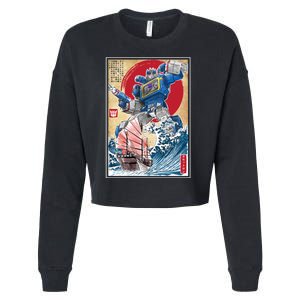 Retro Japanese Robot Soundwave Art Cropped Pullover Crew