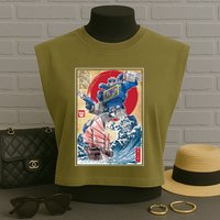 Retro Japanese Robot Soundwave Art Garment-Dyed Women's Muscle Tee