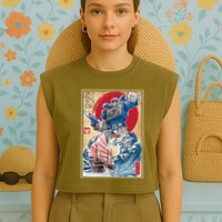Retro Japanese Robot Soundwave Art Garment-Dyed Women's Muscle Tee