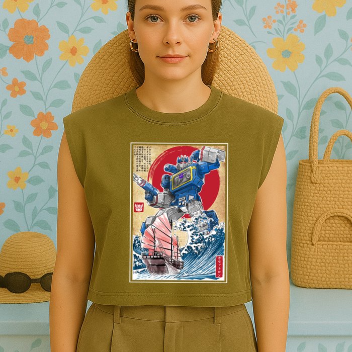 Retro Japanese Robot Soundwave Art Garment-Dyed Women's Muscle Tee