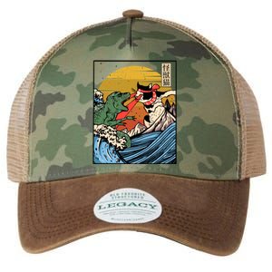 Retro Japanese Reptile Monster Vs Cat Monster Great Wave Legacy Tie Dye Trucker Hat