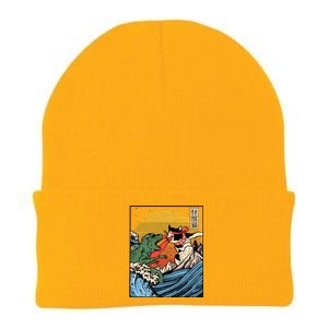 Retro Japanese Reptile Monster Vs Cat Monster Great Wave Knit Cap Winter Beanie