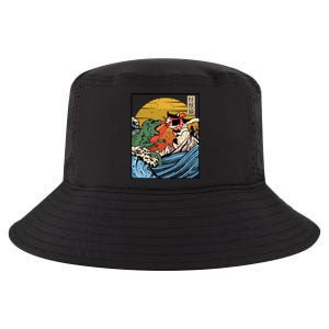 Retro Japanese Reptile Monster Vs Cat Monster Great Wave Cool Comfort Performance Bucket Hat