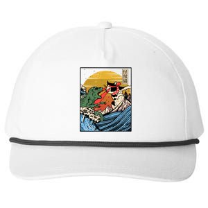 Retro Japanese Reptile Monster Vs Cat Monster Great Wave Snapback Five-Panel Rope Hat