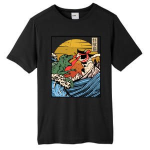 Retro Japanese Reptile Monster Vs Cat Monster Great Wave Tall Fusion ChromaSoft Performance T-Shirt