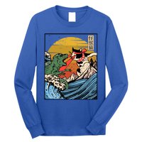 Retro Japanese Reptile Monster Vs Cat Monster Great Wave Long Sleeve Shirt