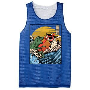 Retro Japanese Reptile Monster Vs Cat Monster Great Wave Mesh Reversible Basketball Jersey Tank