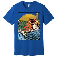 Retro Japanese Reptile Monster Vs Cat Monster Great Wave Premium T-Shirt