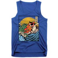 Retro Japanese Reptile Monster Vs Cat Monster Great Wave Tank Top