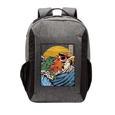 Retro Japanese Reptile Monster Vs Cat Monster Great Wave Vector Backpack