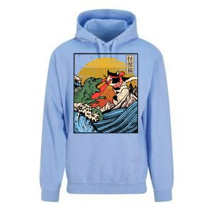 Retro Japanese Reptile Monster Vs Cat Monster Great Wave Unisex Surf Hoodie