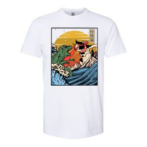 Retro Japanese Reptile Monster Vs Cat Monster Great Wave Softstyle CVC T-Shirt