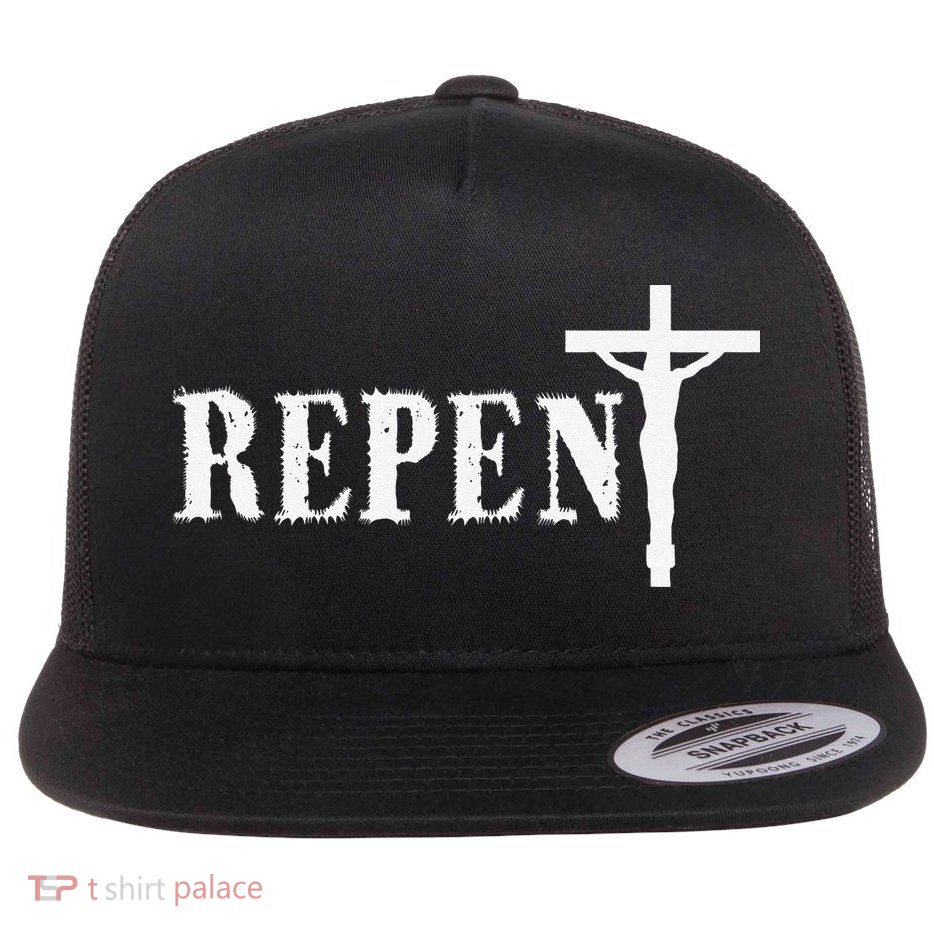 Repent Jesus Saves Religious Gift Flat Bill Trucker Hat