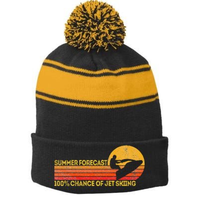 Retro Jet Ski 100 Chance Of Jetskiing Jet Skier Vintage Stripe Pom Pom Beanie