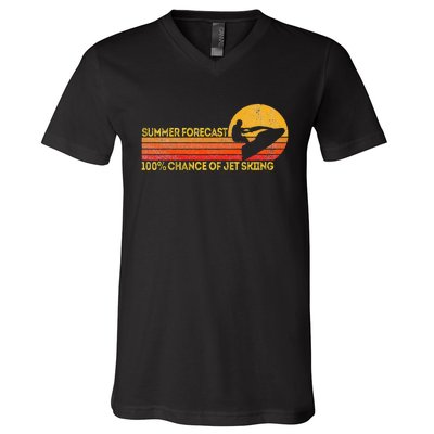 Retro Jet Ski 100 Chance Of Jetskiing Jet Skier Vintage V-Neck T-Shirt