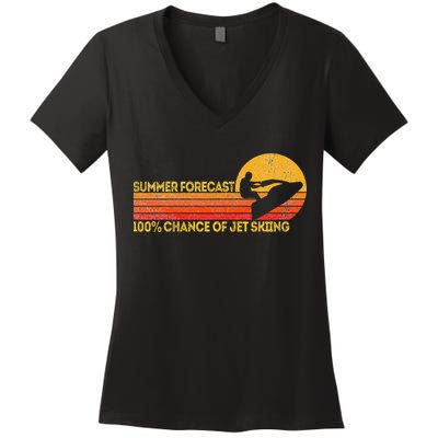 Retro Jet Ski 100 Chance Of Jetskiing Jet Skier Vintage Women's V-Neck T-Shirt