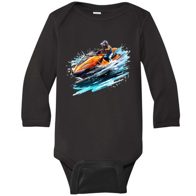 Retro Jet Skier Vintage Beach Jet Ski Jet Kiing Skiing Lover Gift For Skier Baby Long Sleeve Bodysuit