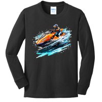 Retro Jet Skier Vintage Beach Jet Ski Jet Kiing Skiing Lover Gift For Skier Kids Long Sleeve Shirt