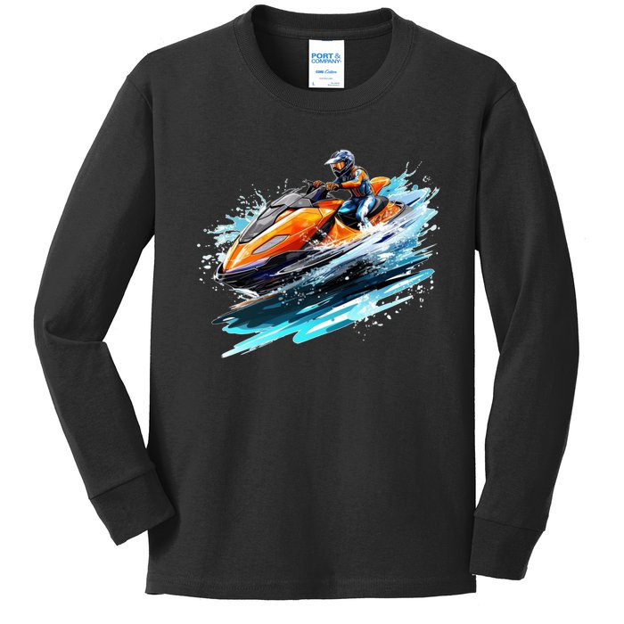 Retro Jet Skier Vintage Beach Jet Ski Jet Kiing Skiing Lover Gift For Skier Kids Long Sleeve Shirt