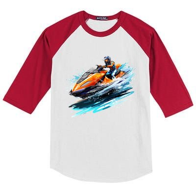 Retro Jet Skier Vintage Beach Jet Ski Jet Kiing Skiing Lover Gift For Skier Kids Colorblock Raglan Jersey