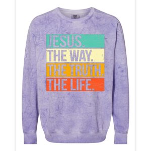 Retro Jesus The Way Truth Life Christian Bible Prayer  Colorblast Crewneck Sweatshirt