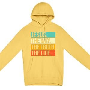 Retro Jesus The Way Truth Life Christian Bible Prayer  Premium Pullover Hoodie