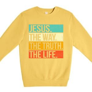 Retro Jesus The Way Truth Life Christian Bible Prayer  Premium Crewneck Sweatshirt