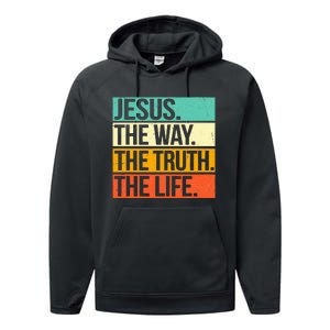 Retro Jesus The Way Truth Life Christian Bible Prayer  Performance Fleece Hoodie