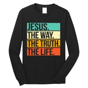 Retro Jesus The Way Truth Life Christian Bible Prayer  Long Sleeve Shirt