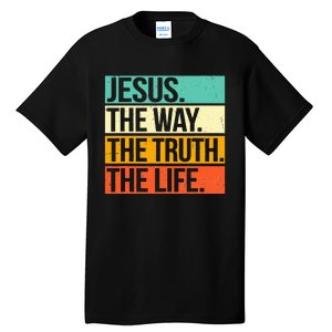 Retro Jesus The Way Truth Life Christian Bible Prayer  Tall T-Shirt