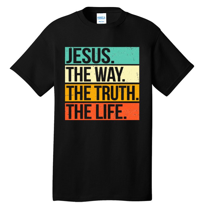 Retro Jesus The Way Truth Life Christian Bible Prayer  Tall T-Shirt