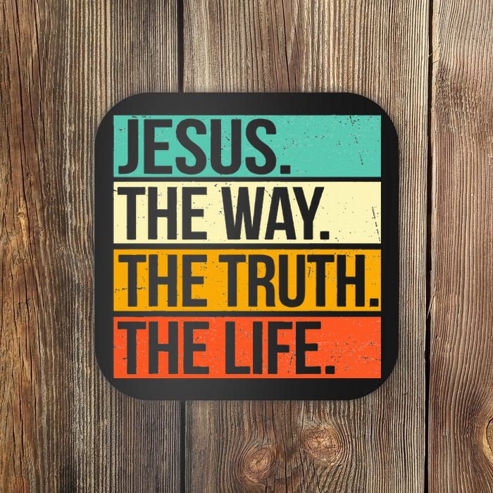 Retro Jesus The Way Truth Life Christian Bible Prayer  Coaster