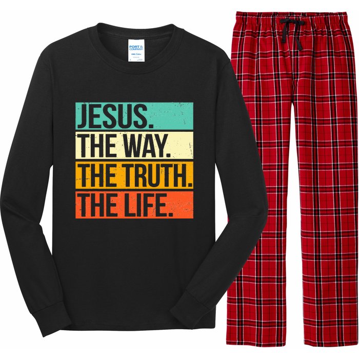 Retro Jesus The Way Truth Life Christian Bible Prayer  Long Sleeve Pajama Set