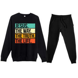 Retro Jesus The Way Truth Life Christian Bible Prayer  Premium Crewneck Sweatsuit Set