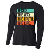 Retro Jesus The Way Truth Life Christian Bible Prayer  Cooling Performance Long Sleeve Crew