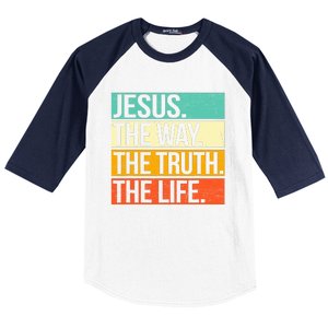 Retro Jesus The Way Truth Life Christian Bible Prayer  Baseball Sleeve Shirt