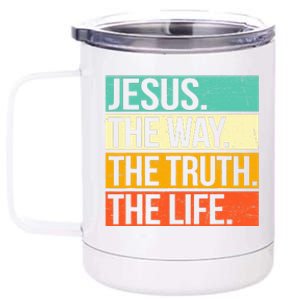 Retro Jesus The Way Truth Life Christian Bible Prayer  12 oz Stainless Steel Tumbler Cup