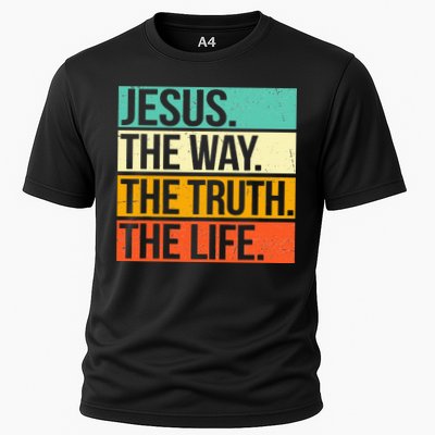 Retro Jesus The Way Truth Life Christian Bible Prayer Cooling Performance Crew T-Shirt