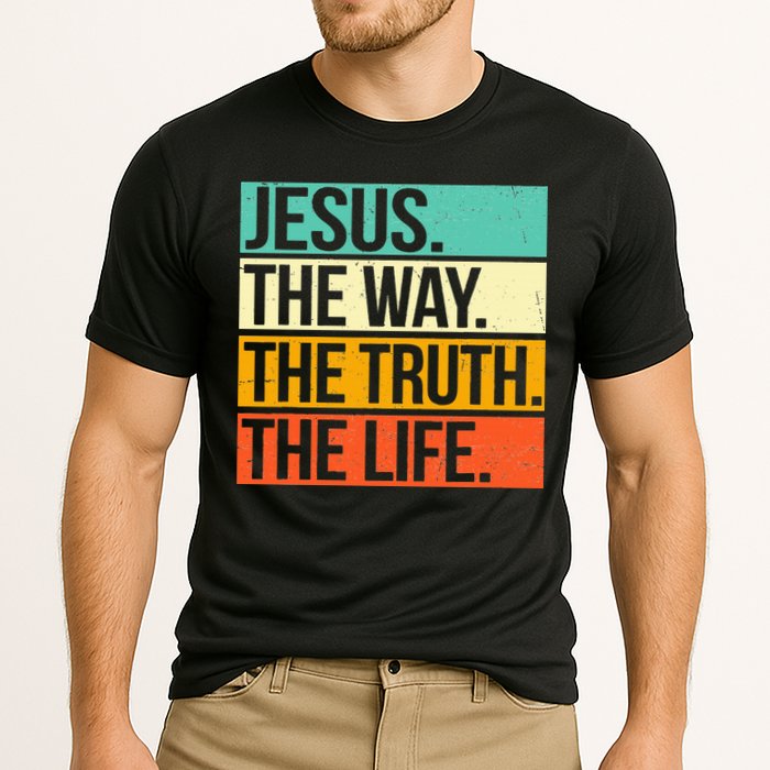 Retro Jesus The Way Truth Life Christian Bible Prayer Cooling Performance Crew T-Shirt