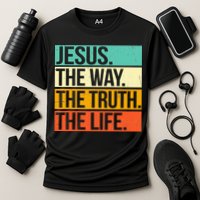 Retro Jesus The Way Truth Life Christian Bible Prayer Cooling Performance Crew T-Shirt