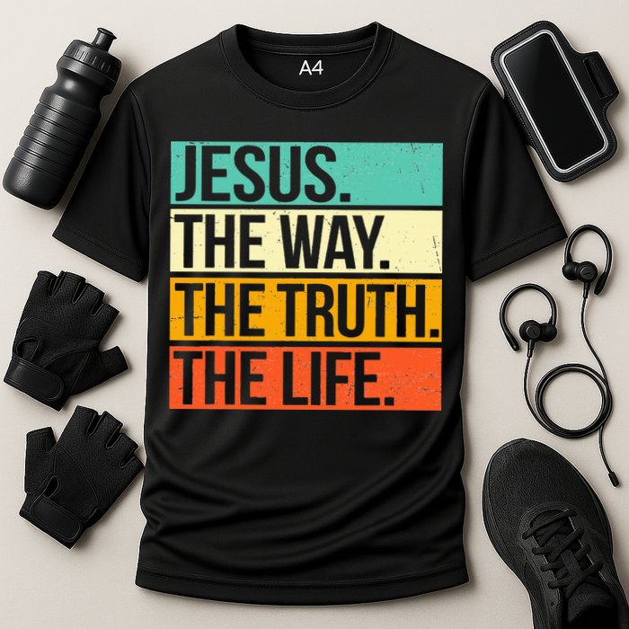 Retro Jesus The Way Truth Life Christian Bible Prayer Cooling Performance Crew T-Shirt