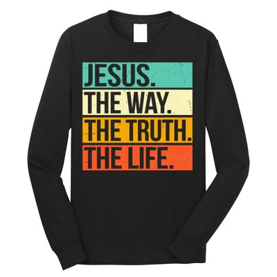 Retro Jesus The Way Truth Life Christian Bible Prayer Long Sleeve Shirt