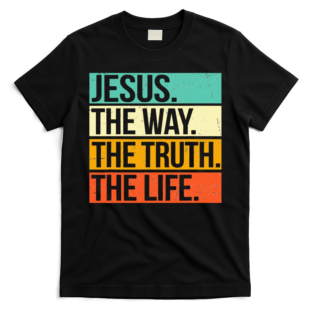 Retro Jesus The Way Truth Life Christian Bible Prayer T-Shirt