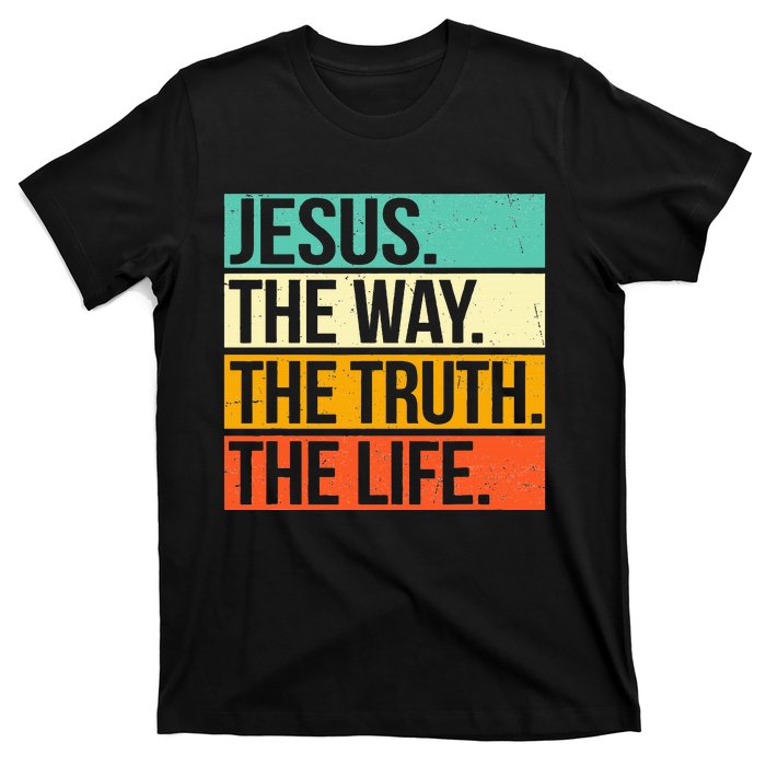 Retro Jesus The Way Truth Life Christian Bible Prayer T-Shirt