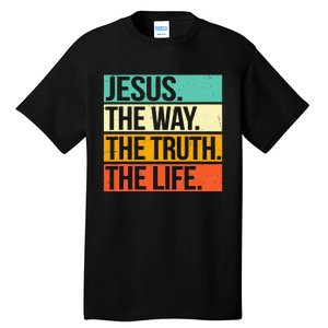 Retro Jesus The Way Truth Life Christian Bible Prayer Tall T-Shirt