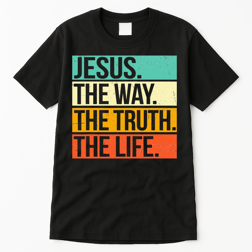 Retro Jesus The Way Truth Life Christian Bible Prayer Tall T-Shirt
