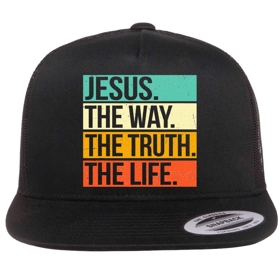 Retro Jesus The Way Truth Life Christian Bible Prayer Flat Bill Trucker Hat