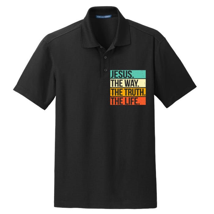 Retro Jesus The Way Truth Life Christian Bible Prayer Dry Zone Grid Polo